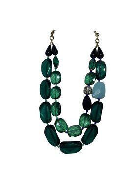 Stony Chunky Green Statement Necklace With Gold Tone Accents (6387)